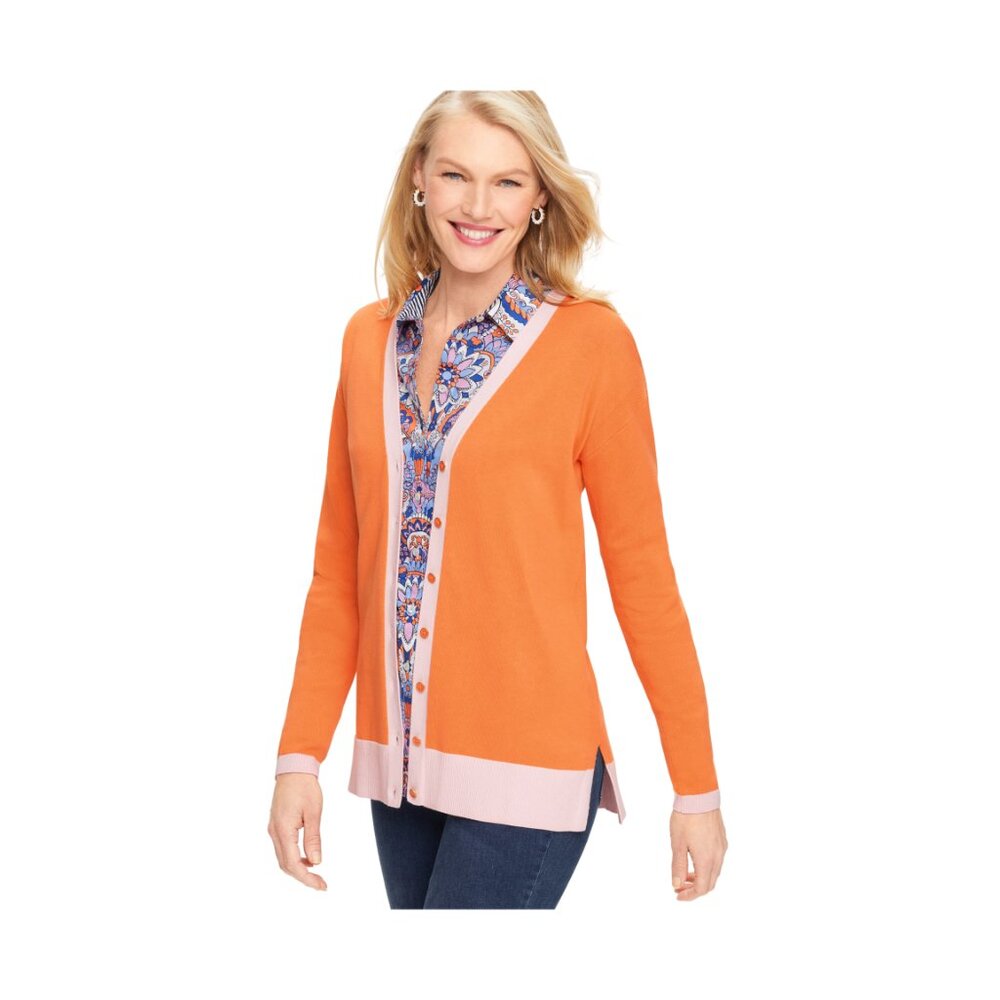 Talbots Orange & Light Pink Colorblock Cardigan Sweater - Picture 2 of 6